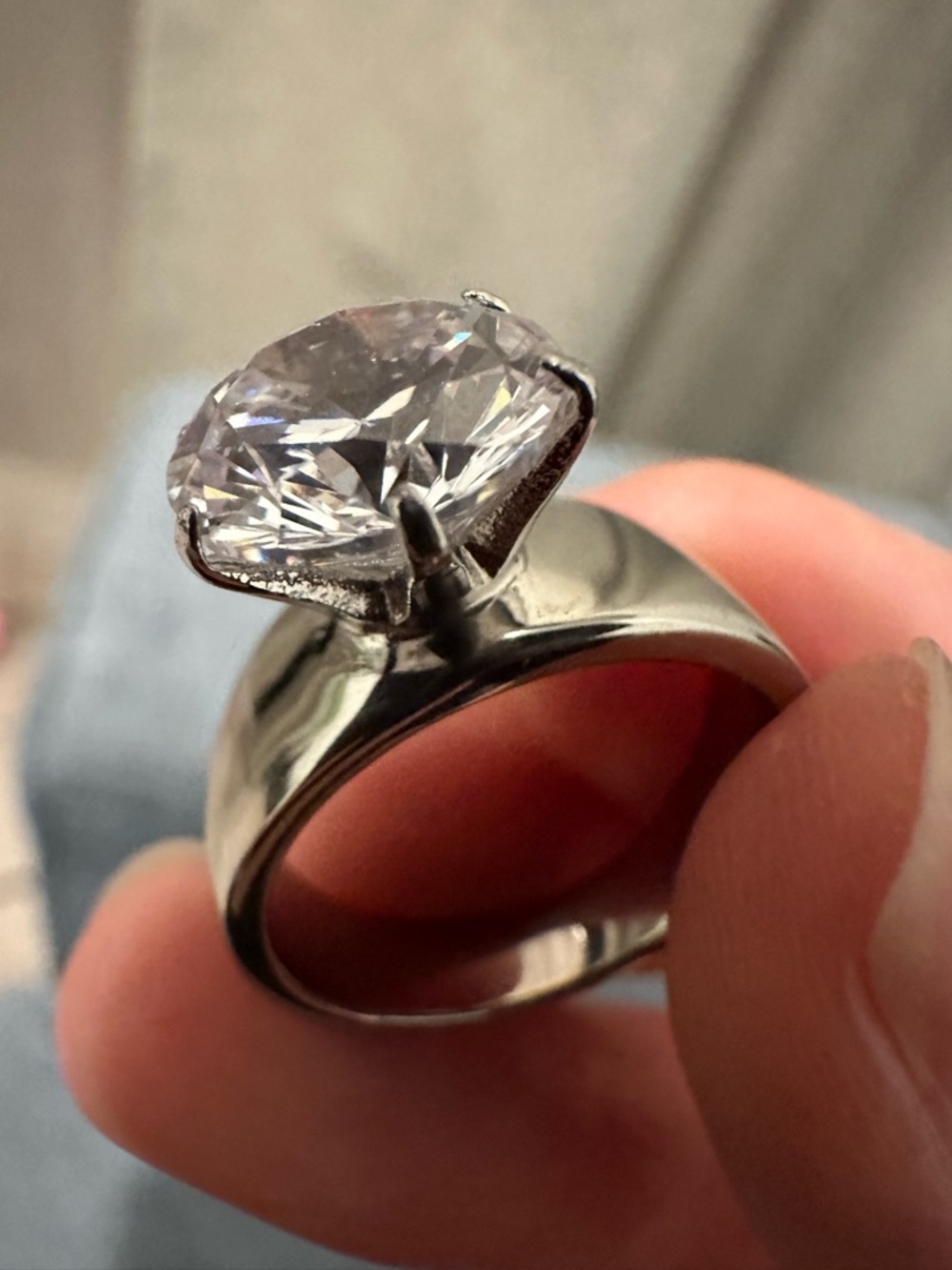 Stainless Steel 316L Ring with Large Crystal – Statement Solitaire Style (SPJ)